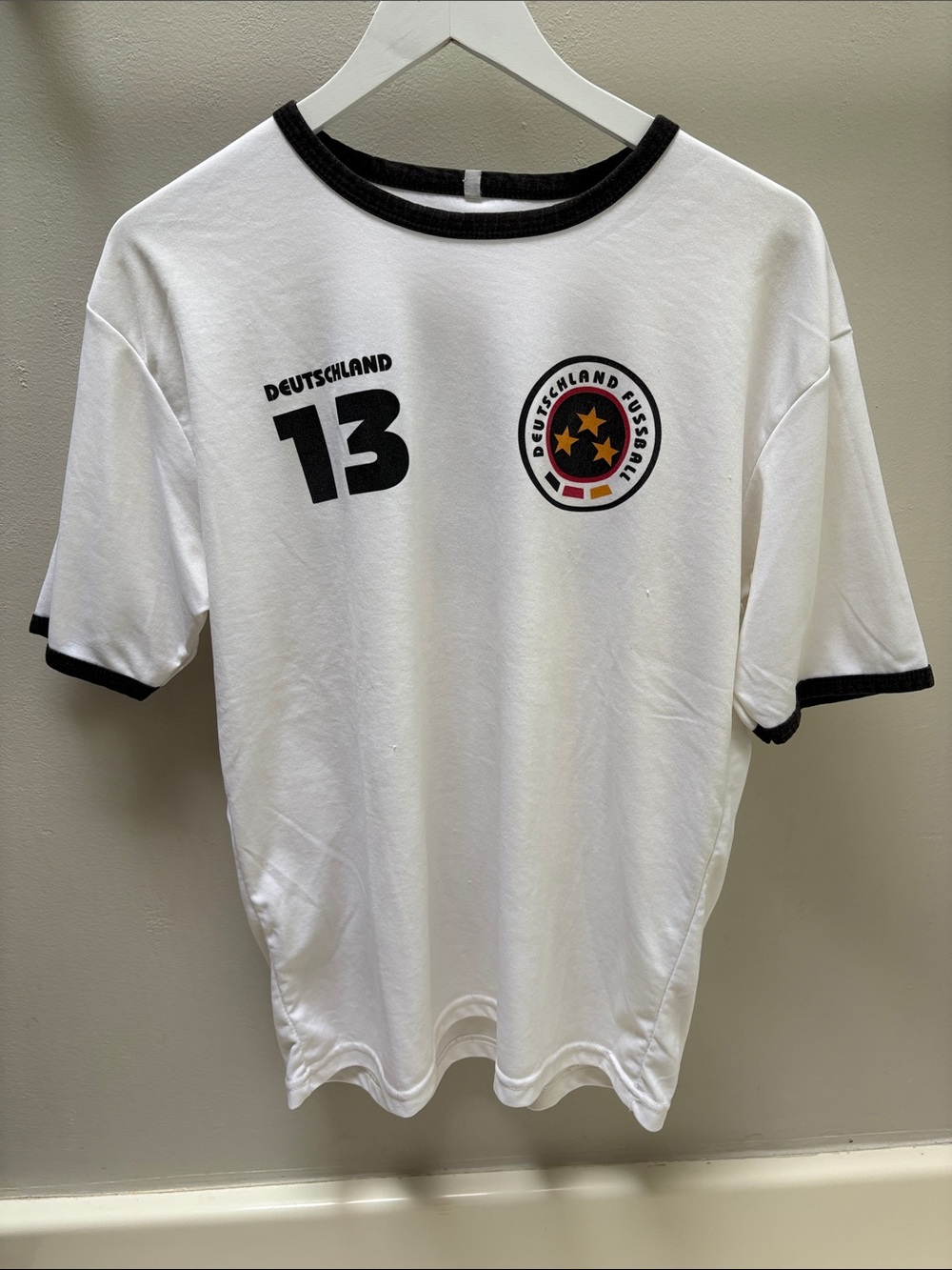 Deutschland White & Black Crew Neck Soccer Jersey